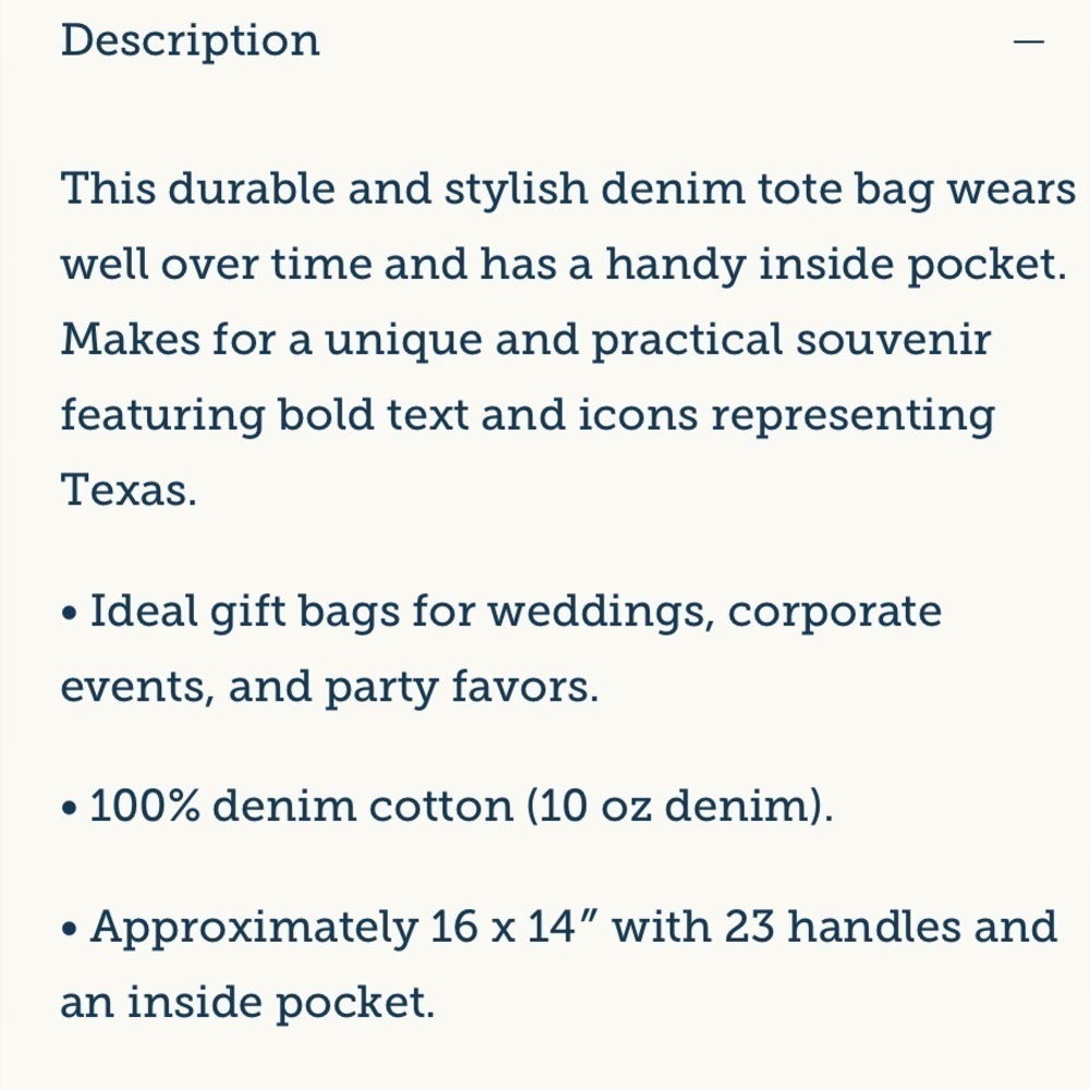 Texas Graphic Denim Tote Bag - Picture 4 of 8